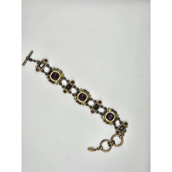 MYKA Swarovski crystal panel bracelet in bronzed brass green burgundy champagne - Picture 5 of 7